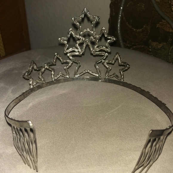 New years eve crown of stars Tiara silver rhinestones - Picture 3 of 3